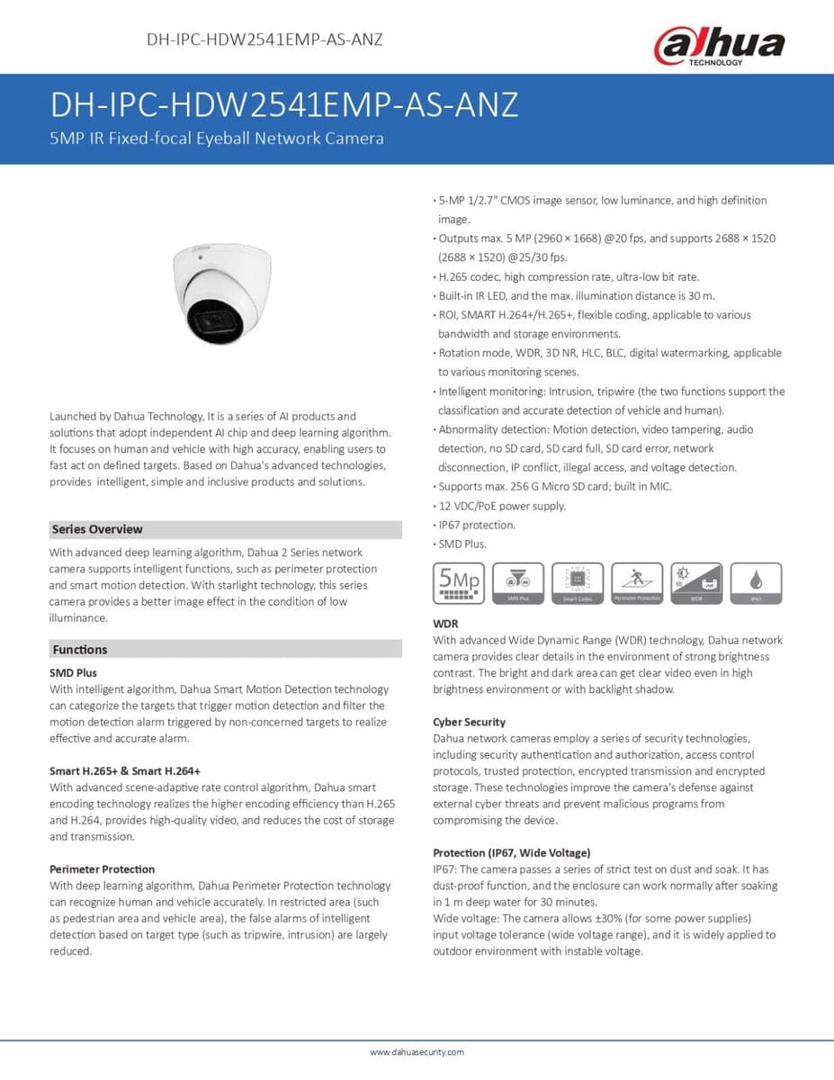 Dahua DH-IPC-HDW2541EMP-AS-ANZ camera features and specifications