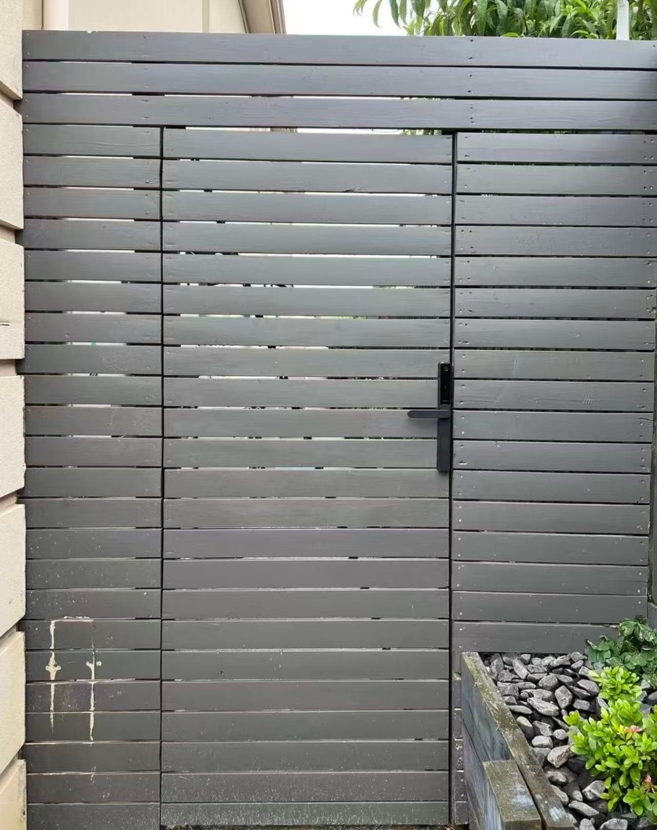 Compact smart lock professionally installed on a narrow-frame Adelaide entry gate