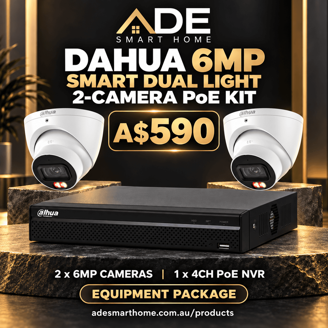 Dahua 6MP Smart Dual Light 2-Camera PoE Kit