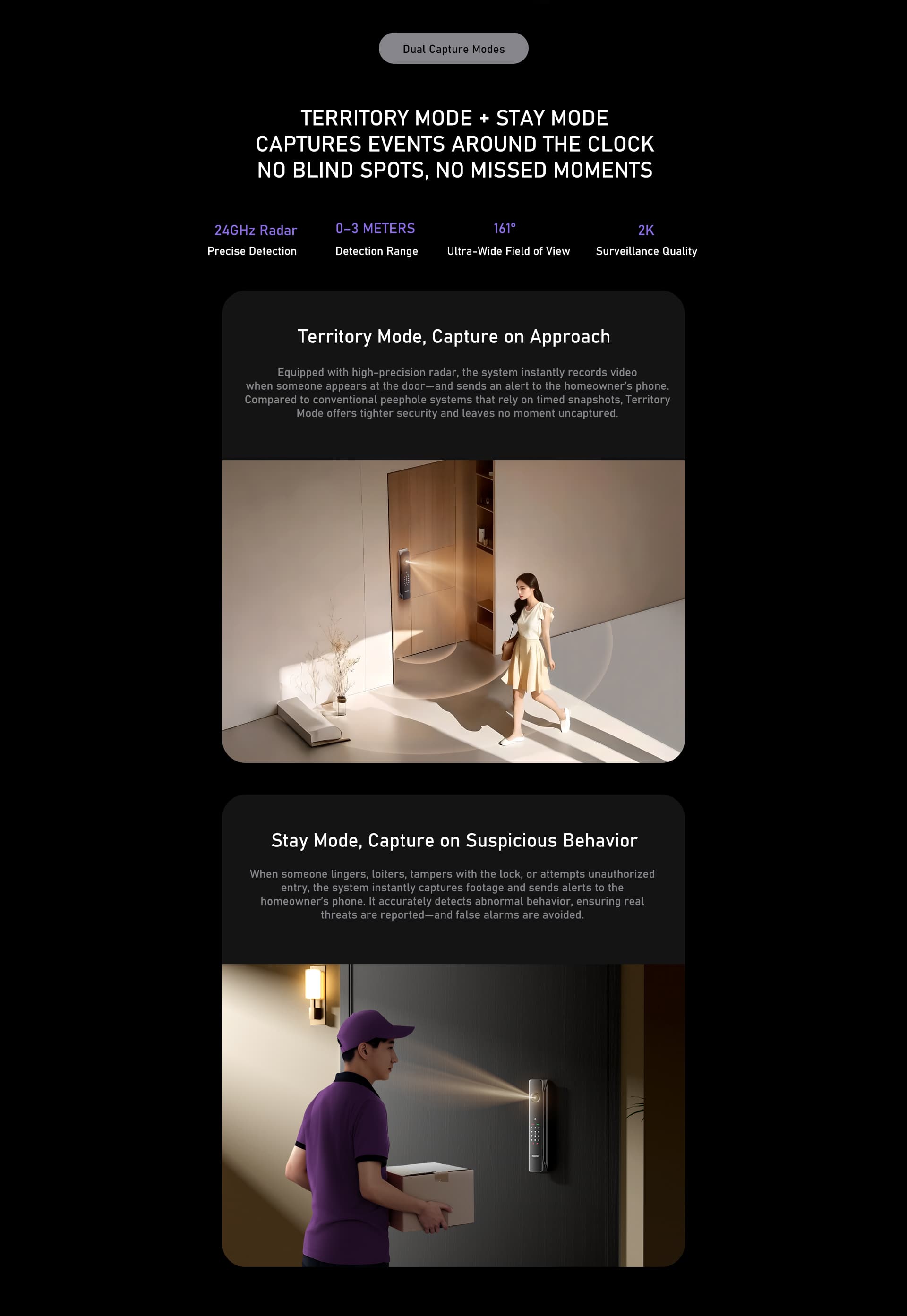 Kaadas K70 SE smart door monitoring modes