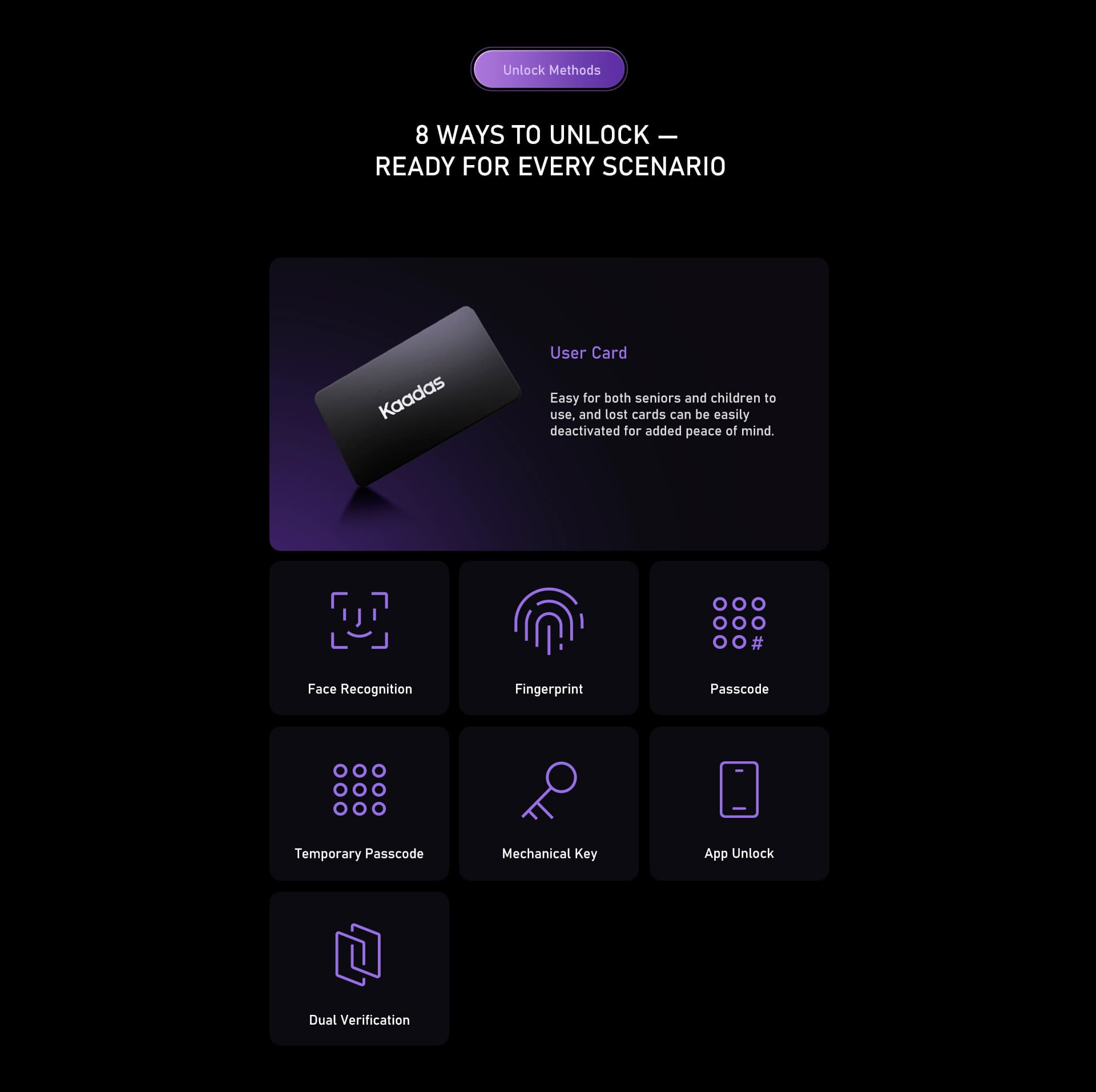 Kaadas K70 SE unlock methods