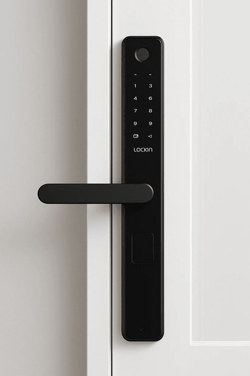 Lockin OLA Slim exterior panel on a white door, product illustration